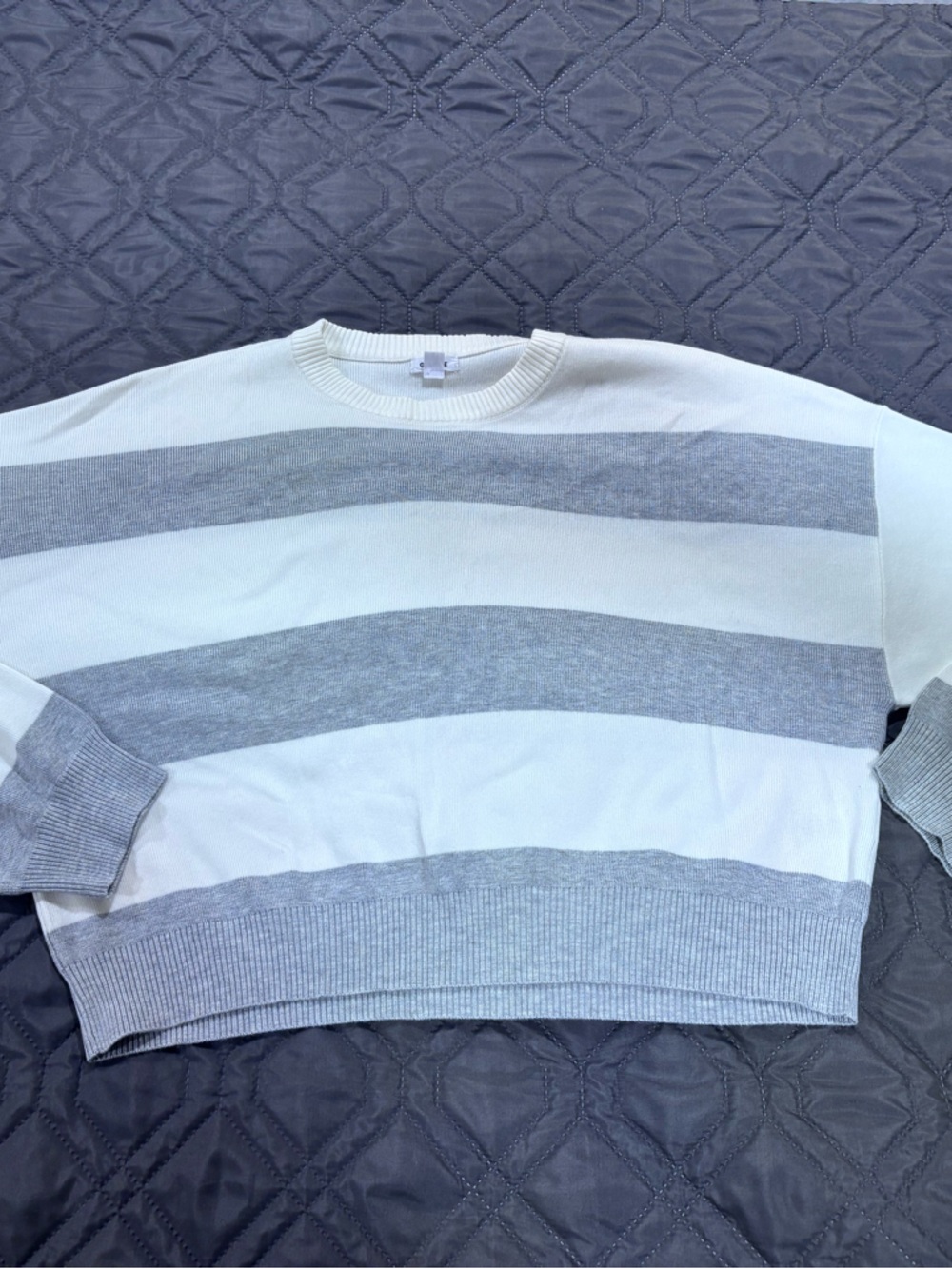 Garage Gray and White Striped Crewneck